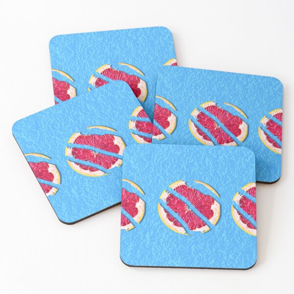 Item preview, Three broken grapefruit on electric blue background designed and sold by Happyoninside.