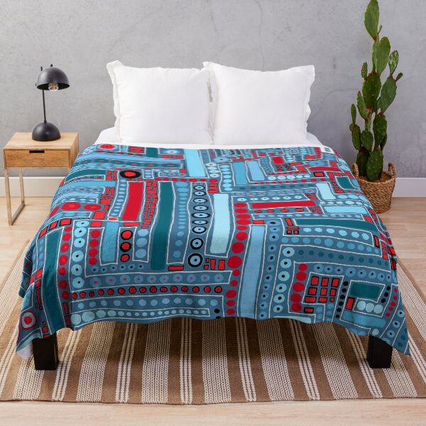 Item preview, Wacky Maze - Aqua, Robin's Egg Blue, Turquoise, Crimson, and Red designed and sold by Clare Wuellner.