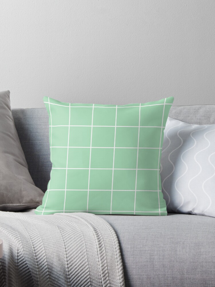 Mint green grid Throw pillow by ARTbyJWP | Redbubble