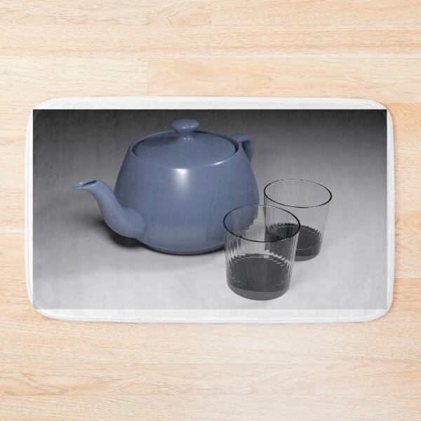 Item preview, Blue tea pot with two empty glasses on a white table designed and sold by carlotoffolo.