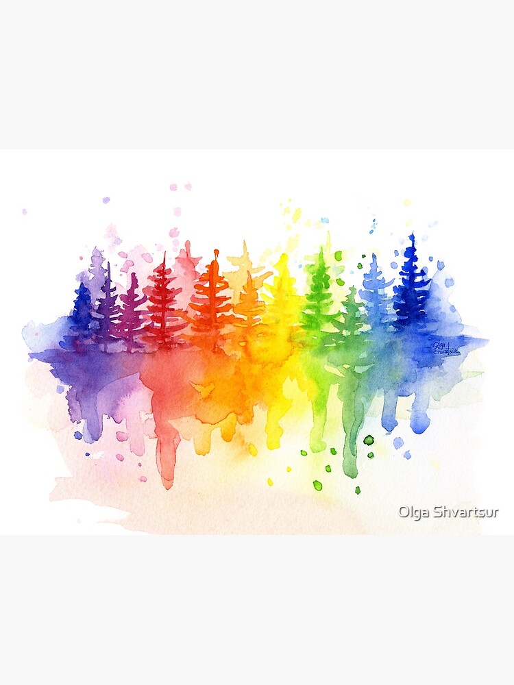 Unicorn Rainbow Watercolor T-Shirt by Olga Shvartsur - Fine Art
