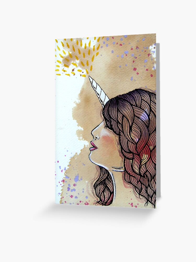 Thumbnail 1 of 2, Greeting Card, Unicorn Girl designed and sold by stephallison.