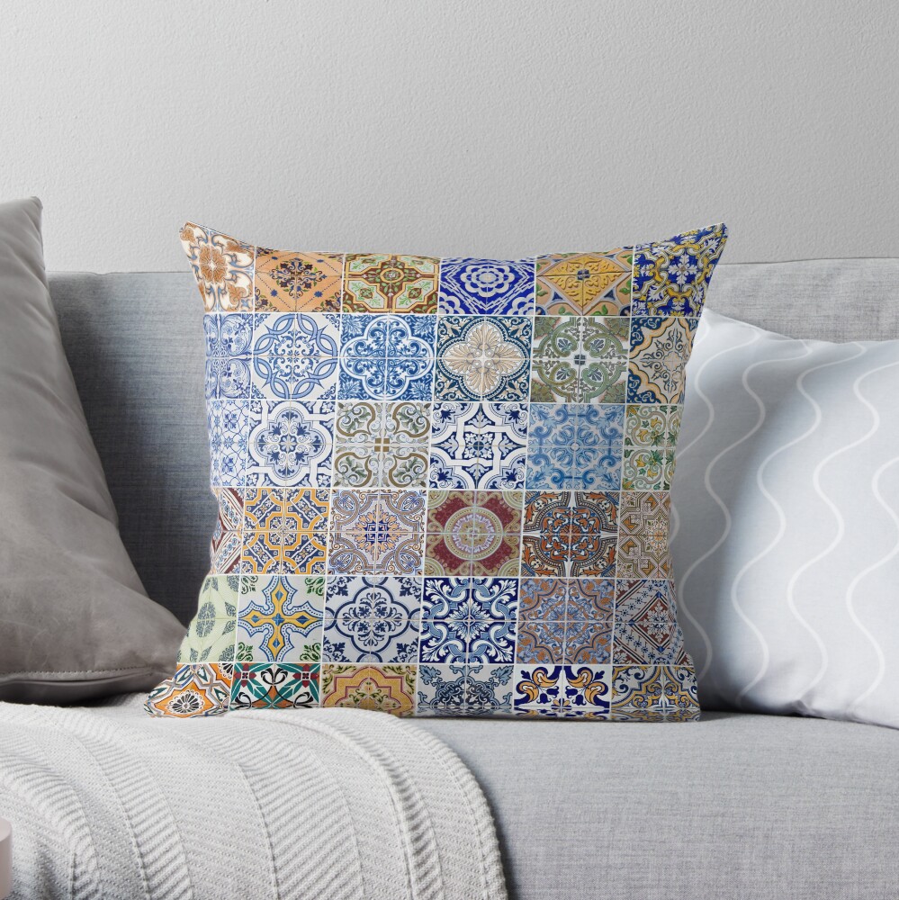 Set of 48 ceramic tiles patterns Throw Pillow