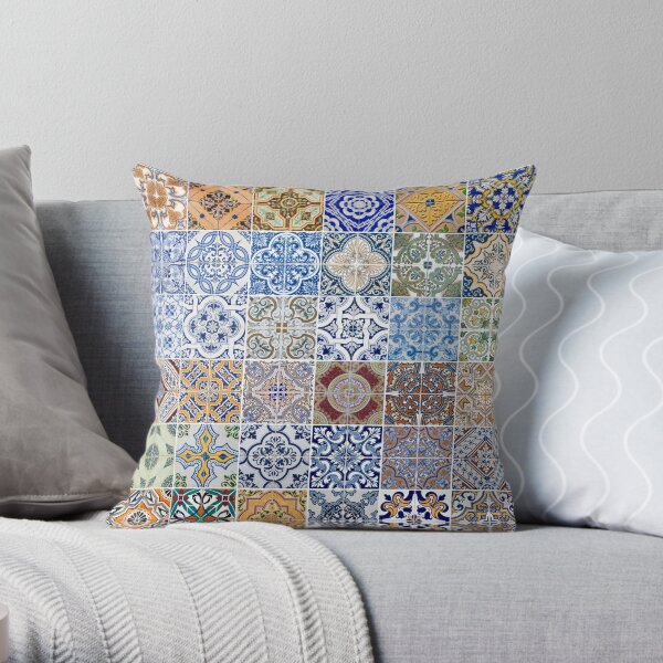 Set of 48 ceramic tiles patterns Throw Pillow