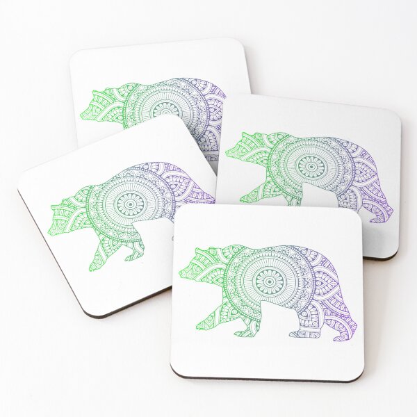 Item preview, Bear Mandala Pattern - Vibrant Green to Purple Gradient -  designed and sold by randrgiftshop.