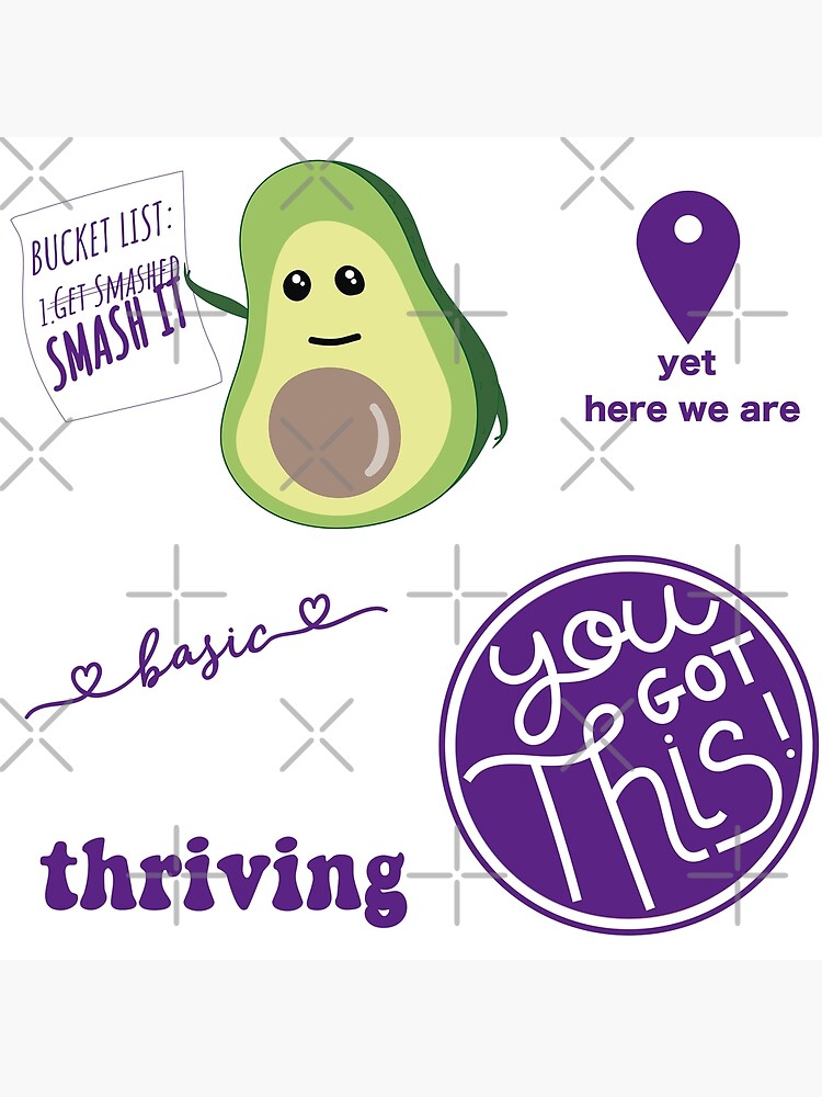 Purple Motivational Avocado Bucket List And Meme Sticker Pack