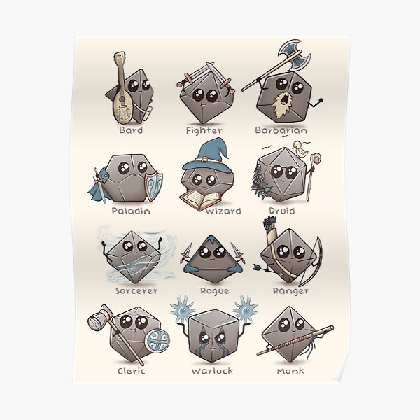 Kawaii DnD Classes - DnD Dungeons & Dragons D&D Poster