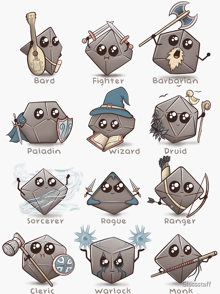 Kawaii DnD Classes - DnD Dungeons & Dragons D&D Sticker for Sale by  Glassstaff