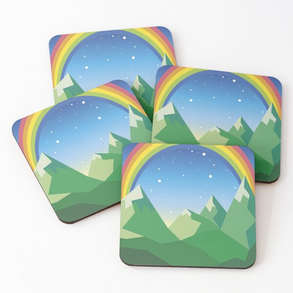 Item preview, green mountain landscape with a rainbow in the night sky designed and sold by ArctiumStudio.