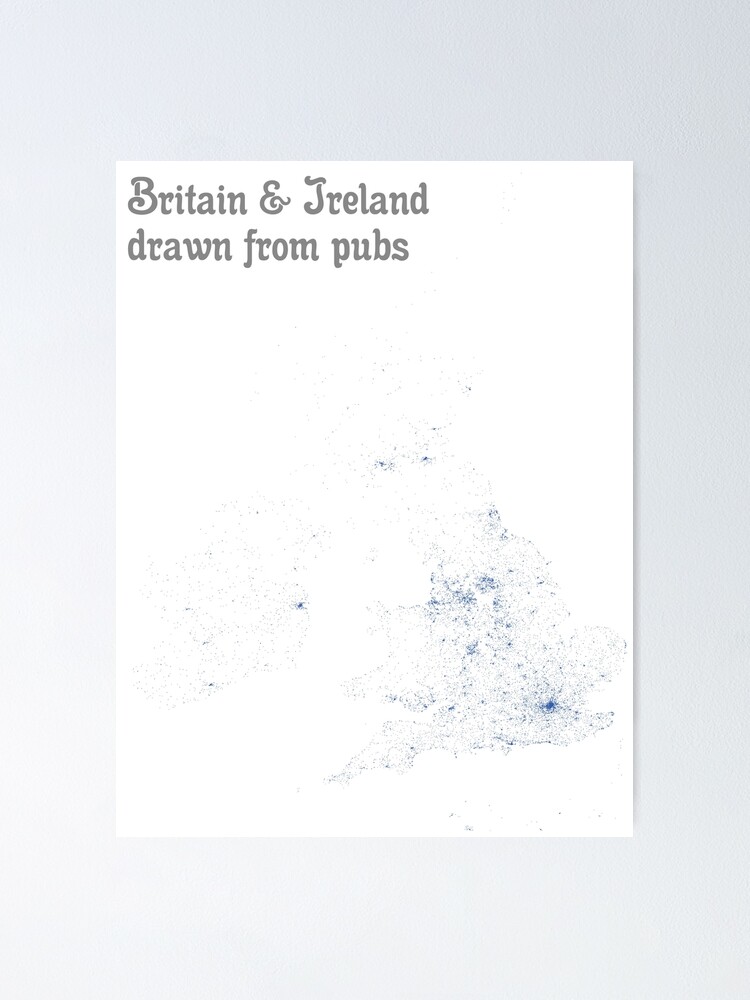 Alternate view of Britain & Ireland drawn from pubs - Map Print Poster