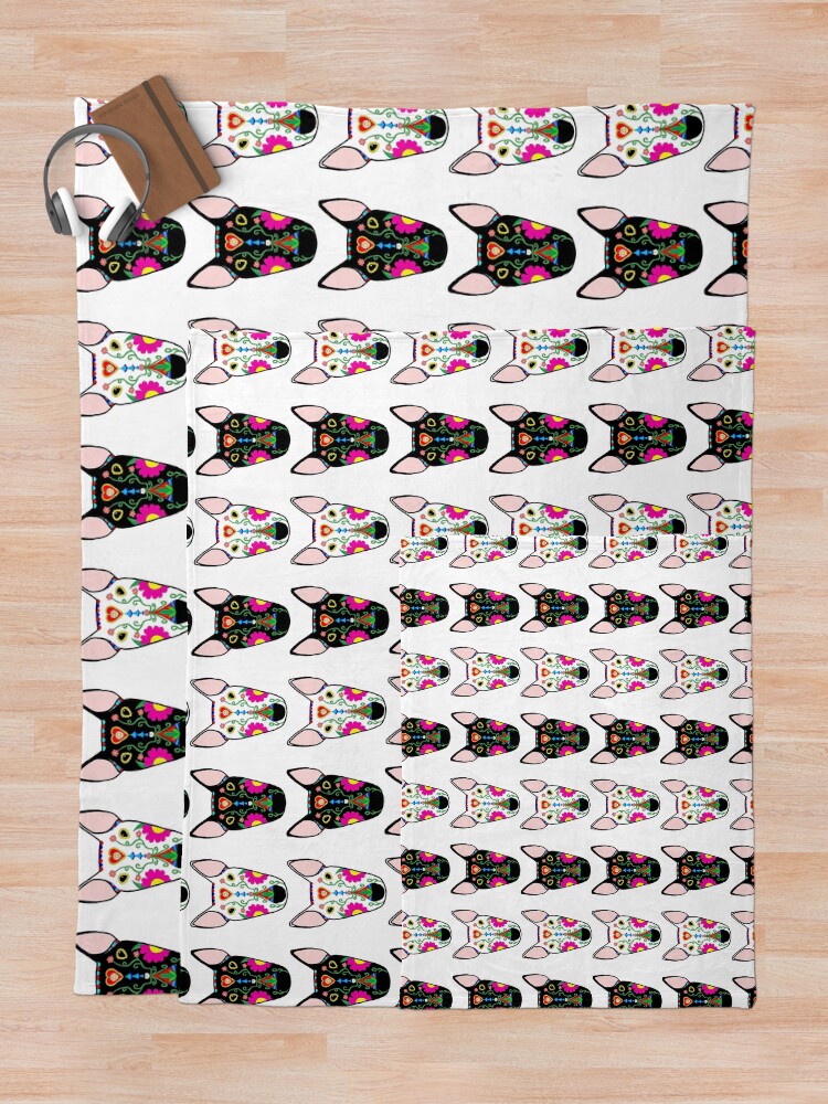 Alternate view of Black and White Mexican Bullies Throw Blanket