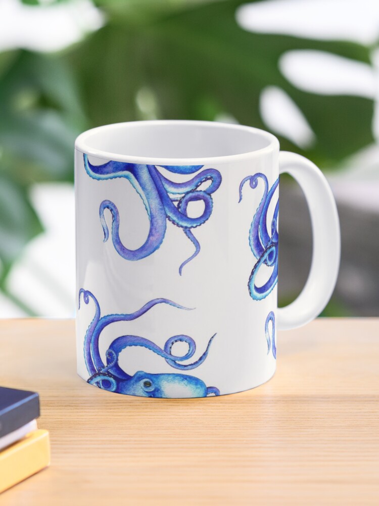 Creature Cups 11 oz. Blue/White Octopus Coffee/Tea Mug 3D Ceramic