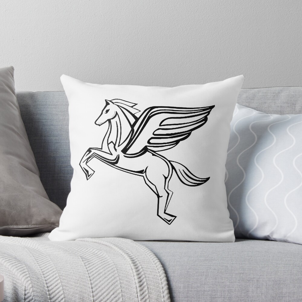 Chasing Pegasus Image (Black Outline) Throw Pillow