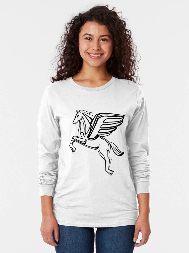 Alternate view of Chasing Pegasus Image (Black Outline) Long Sleeve T-Shirt