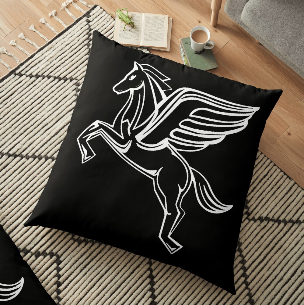 Chasing Pegasus Image (White Outline) Floor Pillow