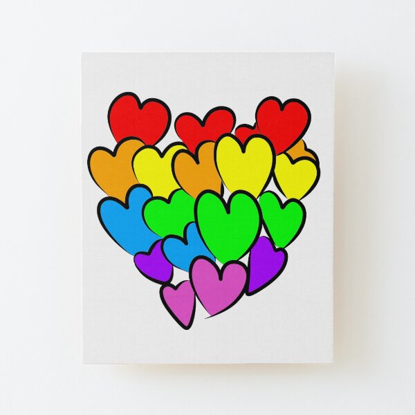 Rainbow hearts Wood Mounted Print