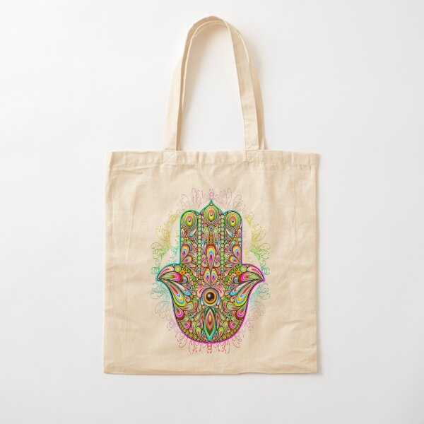 Hamsa Fatma Hand Psychedelic Amulet Cotton Tote Bag