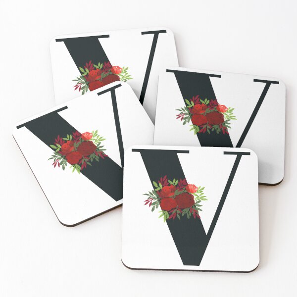 Item preview, letter v monogram red flower designed and sold by atevern.