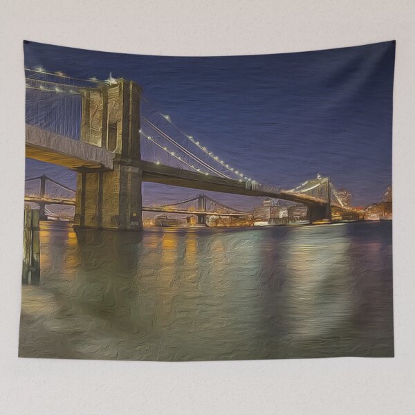 Item preview, Digital Art Composition of Brooklyn Bridge, New York at night. designed and sold by davidelder.