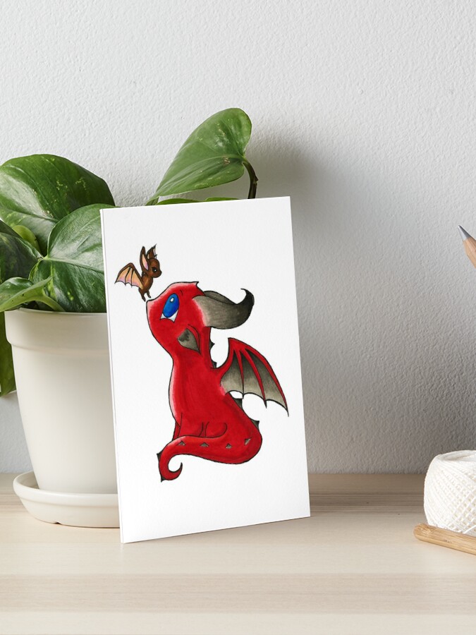 Demon dragon with pet bat | Art Board Print