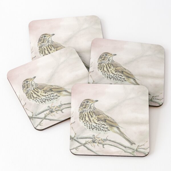 Item preview, Song Thrush on Grey and Pink designed and sold by LittleForestArt.