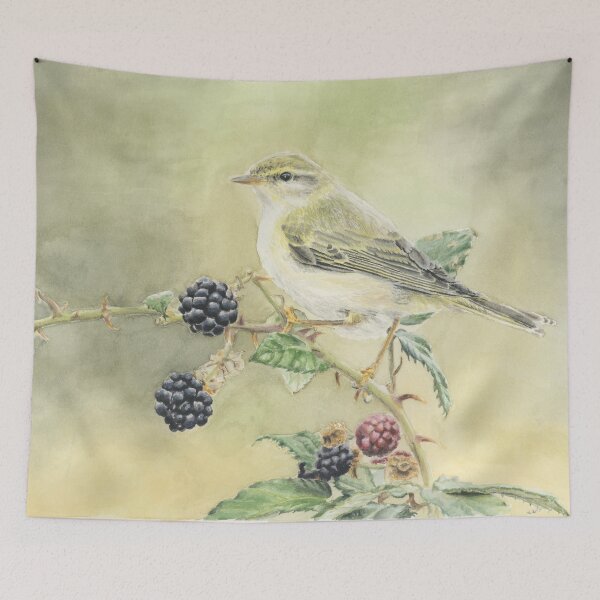 Item preview, Willow Warbler on blackberries on green designed and sold by LittleForestArt.
