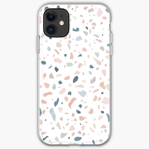 Terrazzo memphis bleu blanc rose pastel Coque souple iPhone
