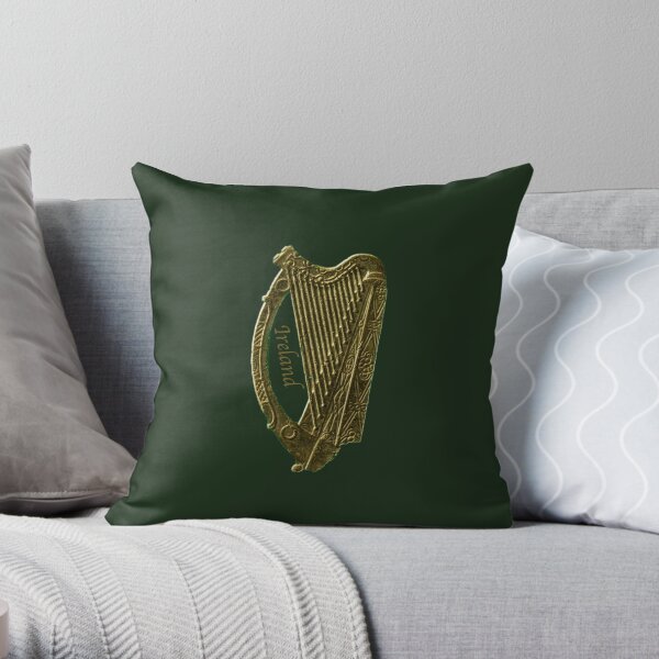 The Golden Irish Celtic Harp Throw Pillow