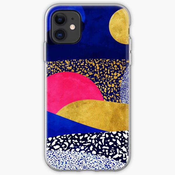 Terrazzo galaxy bleu nuit jaune or rose Coque souple iPhone