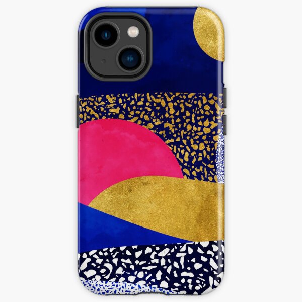 Terrazzo galaxy bleu nuit jaune or rose Coque antichoc iPhone