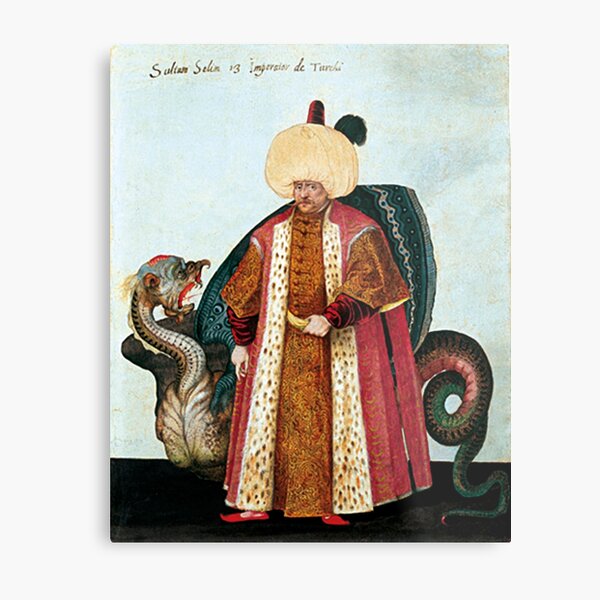 Ottoman Painting: Portrait of the Sultan Selim II with a Dragon Metal Print