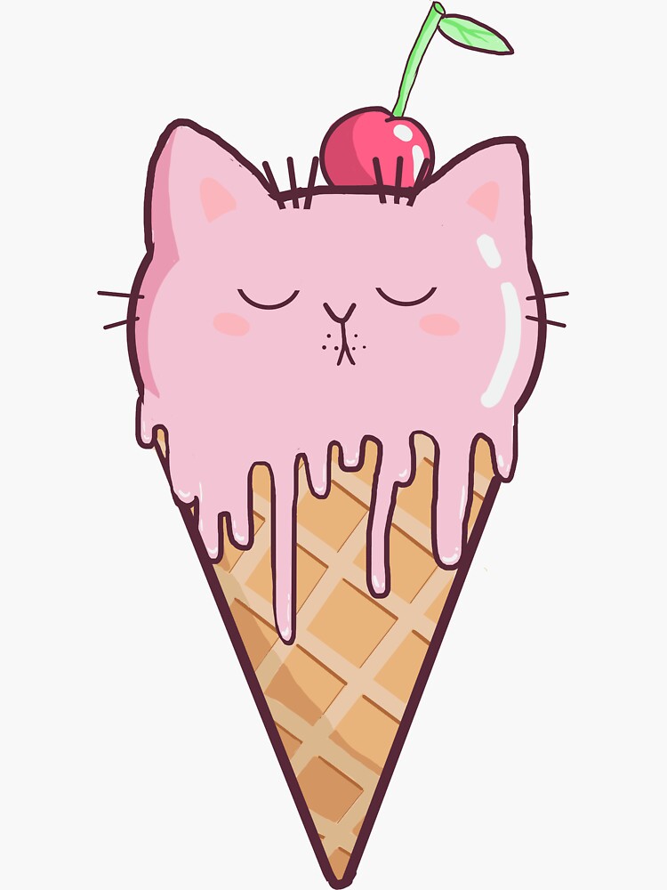 "Melting Ice Cream Cat" Sticker by lizzypuff Redbubble