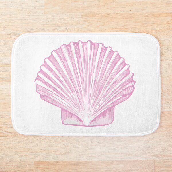 Pink Sea Scallop Shell Sketch Bath Mat