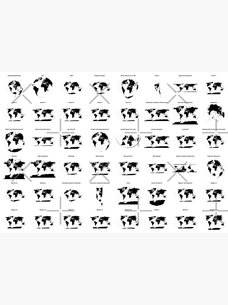 Grid of World Land Area Maps in 48 Projections with Graticule by ramiro