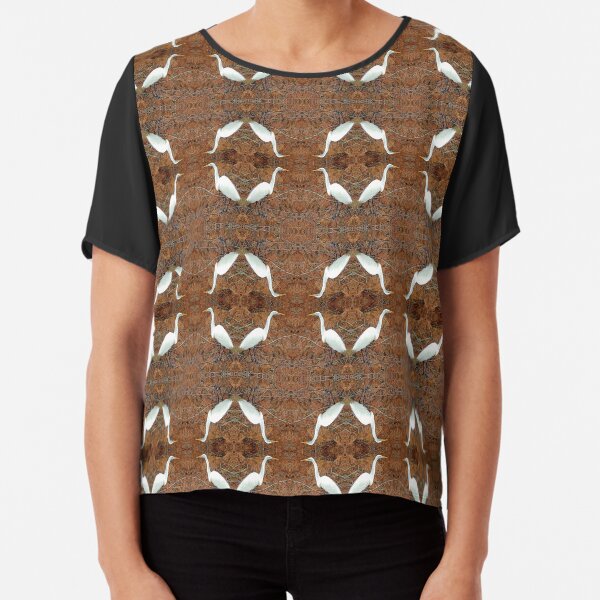 Autumn White Egret Chiffon Top