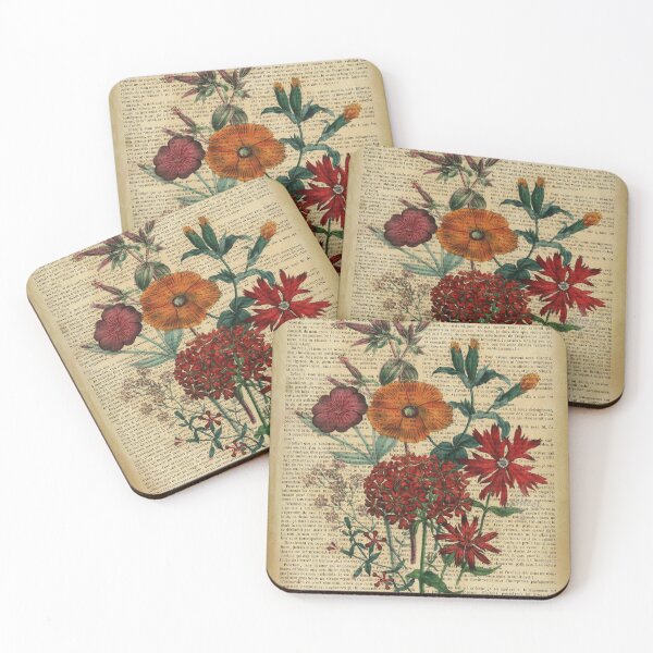 Item preview, Botanical print, on old book page - garden flowers designed and sold by Art by Lilia.