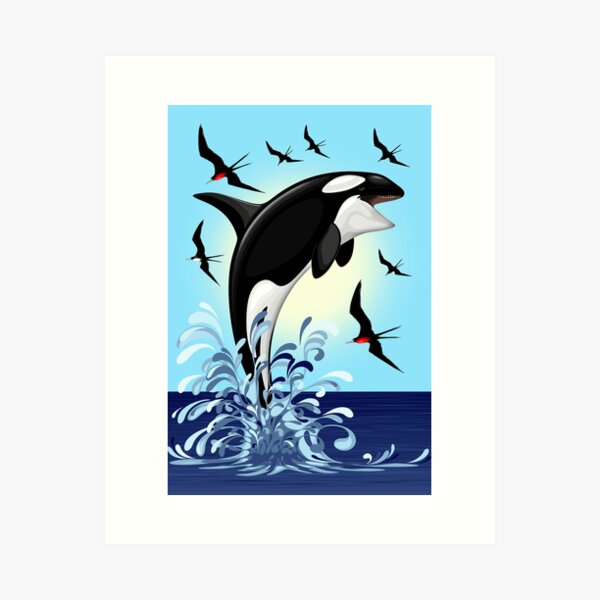 Orca Killer Whale jumping out the Ocean Art Print