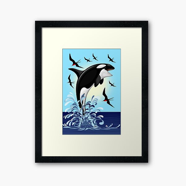 Orca Killer Whale jumping out the Ocean Framed Art Print