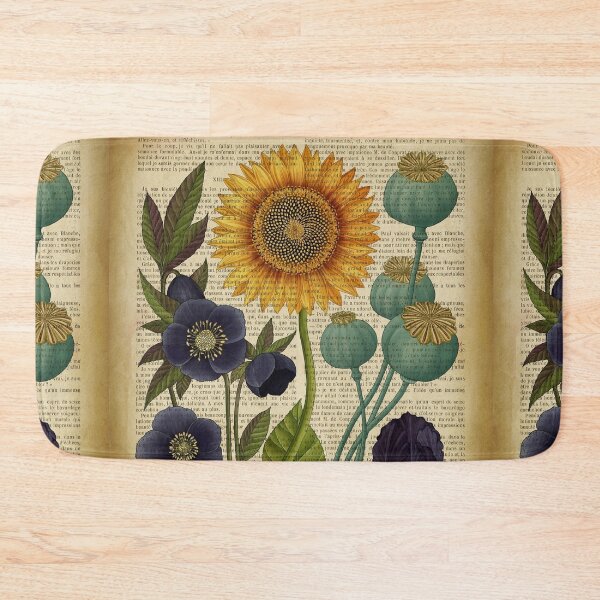 Item preview, Botanical print, on old book page - Sunflower, Iris, poppies, flowers designed and sold by Art by Lilia.