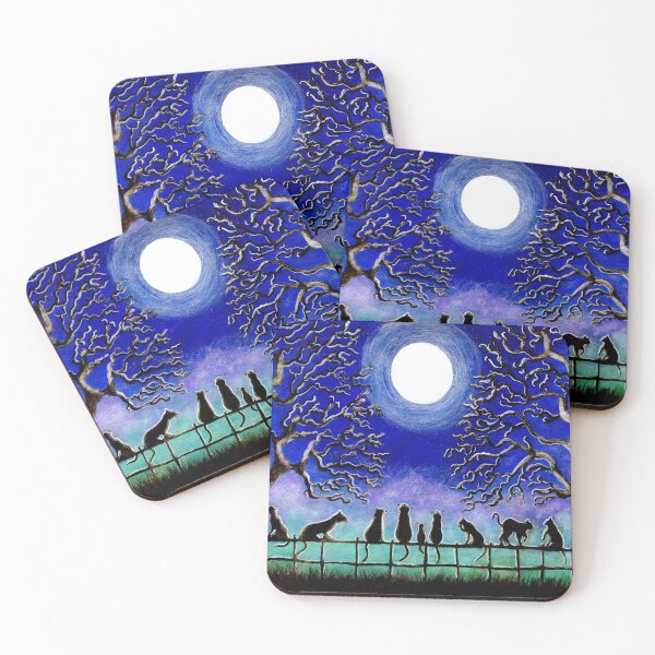 Item preview, "Nine Tails" black cats on a meadow fence designed and sold by ChristineAtmann.