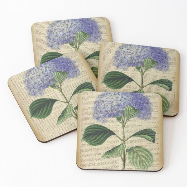 Item preview, Botanical print, on old book page - Blue Hydrangea flowers designed and sold by Art by Lilia.