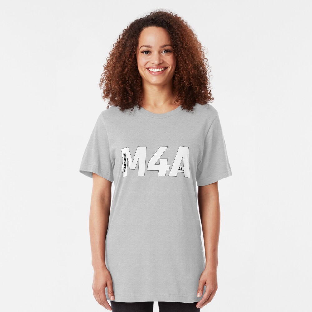 Copy of M4A (Medicare for All) White Acronym with Black Text and Outline Slim Fit T-Shirt
