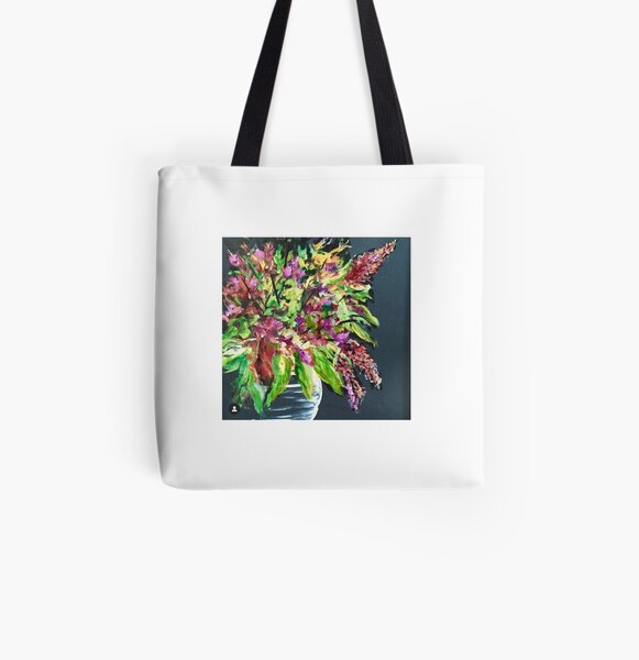 Black floral All Over Print Tote Bag