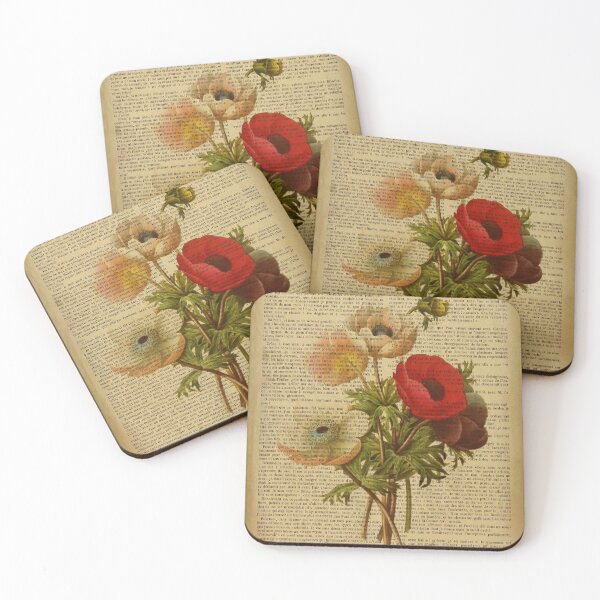 Item preview, Botanical print, on old book page - poppies designed and sold by Art by Lilia.