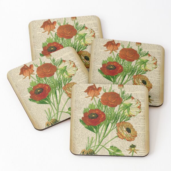 Item preview, Botanical print, on old book page - poppies designed and sold by Art by Lilia.