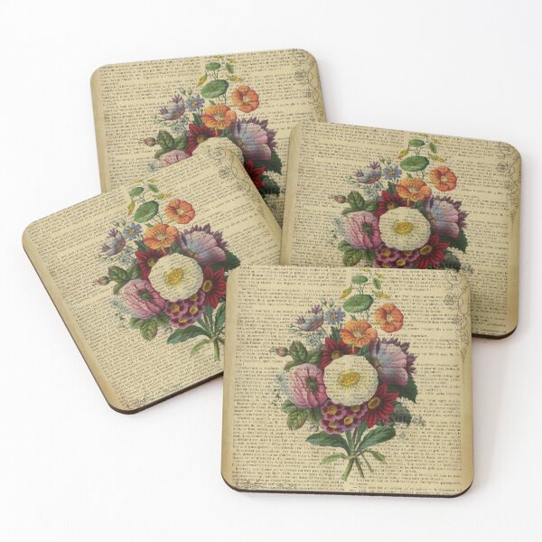Item preview, Botanical print, on old book page - garden flowers designed and sold by Art by Lilia.