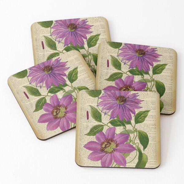 Item preview, Botanical print, on old book page - clematis designed and sold by Art by Lilia.