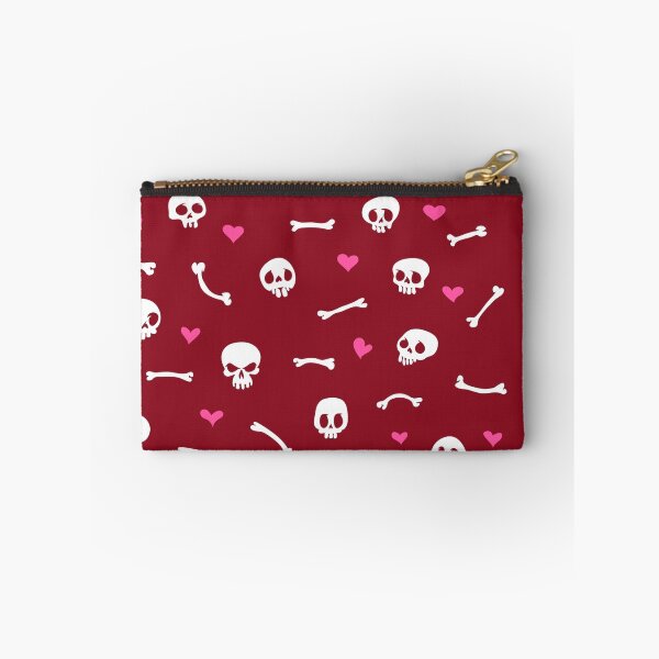 Item preview, Cartoon Skulls with Hearts on Red Background Seamless Pattern designed and sold by Voysla.