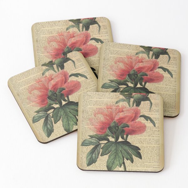 Item preview, Botanical print, on old book page - peony designed and sold by Art by Lilia.
