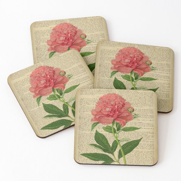 Item preview, Botanical print, on old book page - peony designed and sold by Art by Lilia.